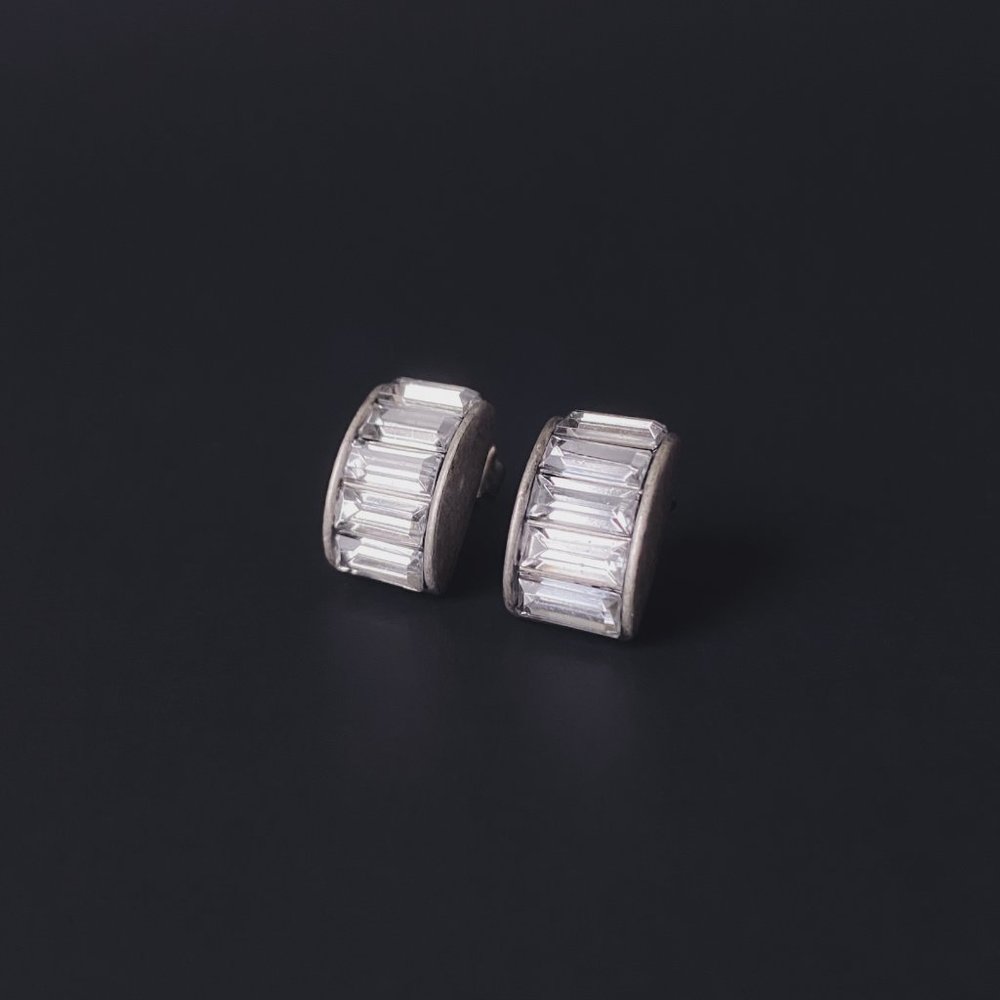 Lia Sophia Elegant Baguette Crystal Rhinestone Silver Rectangle Stud Earrings